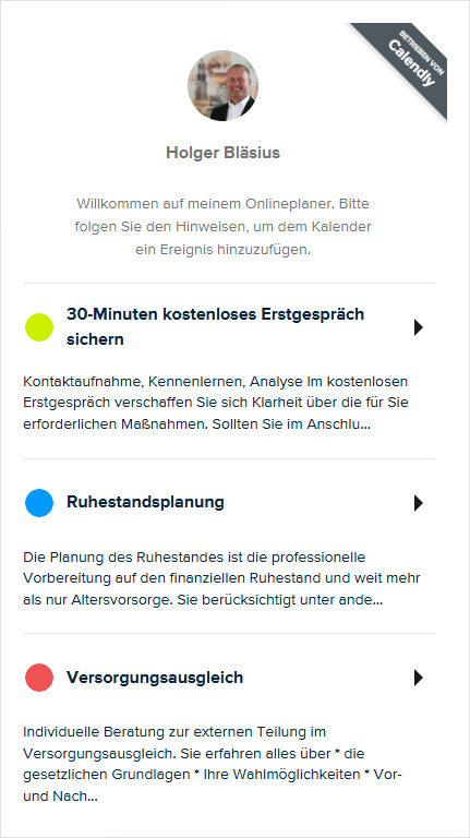 Termin buchen für Erstgespräch, Ruhestandsplanung oder Versorgungsausgleich
